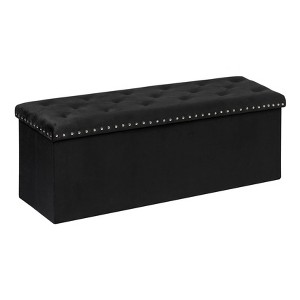 Aoibox Black Storage Ottoman Bench with Foot Rest, Large Folding Velvet Toy Shoes Chest for Bedroom, Living Room - 1 of 4