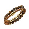 Steeltime Men's set of 2 stainless steel tiger eye beaded and brown leather tiger eye beaded bracelets.. Color Options: Silver, Gold - 2 of 4