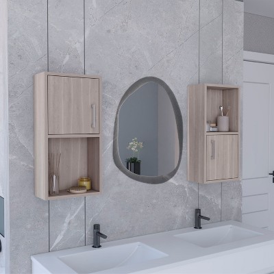 Vynxaria 2-Pc Wall-Mounted Bathroom Medicine Cabinet with Versatile Open and Closed Storage for Organized Essentials