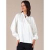 INSPIRE CHIC Women's Satin V Neck Keyhole Long Sleeves Elegant Blouse - 2 of 4