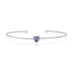 Bella Silver Sterling Silver Birthstone CZ Heart Bangle - Birthstone Colors - 1 of 2
