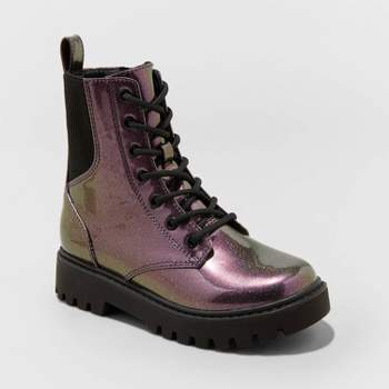 Girls' Rochelle Glitter Zipper Lace-Up Combat Boots - art class™