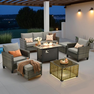XIZZI Outdoor Sectional Sofa Set, Modular Outdoor Wicker Sofa Set with Optional Solar Table, Ottomans or Fire Pit in 6 Colors, All-Weather Design