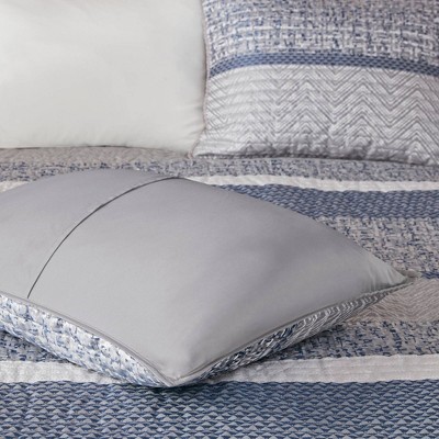 Navy Reversible Jacquard Full Quilt Set with Throw Pillows