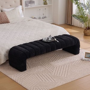 Kumasinova Modern Upholstered Armless Bed Bench, Channel Tufted Entryway Bench, Multi-Purpose Chenille Ottoman Foot Stool for Living Room, Bedroom - 1 of 4