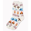 Memoi Happy Camper Bamboo Blend Crew Socks Beige 9-11 - 3 of 4