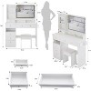 White 41" Large Size Left Nightstand Dresser + Upholstered Stool Dressing Table Set, Extra Large Touch LED Mirror, Three Color Switch - 2 of 4