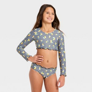 Girls' Gingham Lemons Bikini Set - Cat & Jack™ Black/White - 1 of 3