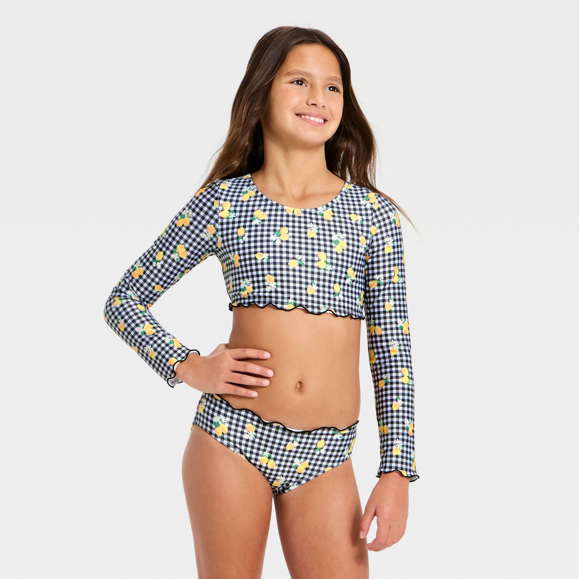 Girls' Gingham Lemons Bikini Set - Cat & Jack™ Black/White