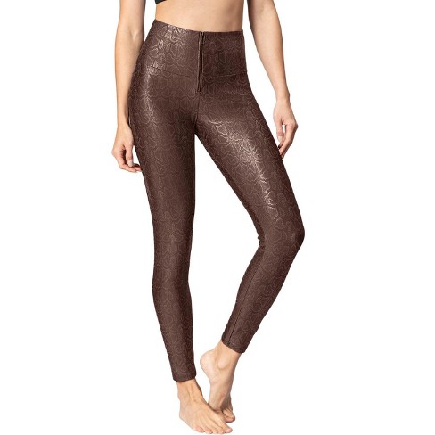 Leonisa Faux Croc Leather Zip-Front Shaper Legging - Brown L