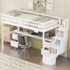 PAGED Full Size Loft Bed with Desk Simple Modern Wooden Bed Frame with Storage Drawers, LED and Inclined Ladder for Bedroom - 2 of 4