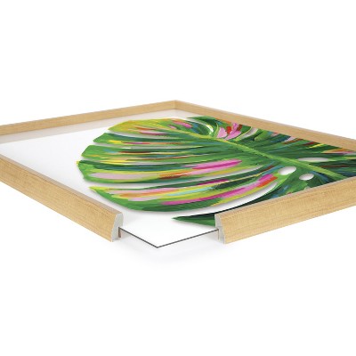 Colorful Monstera Botanical Art with Natural Frame, 24x32