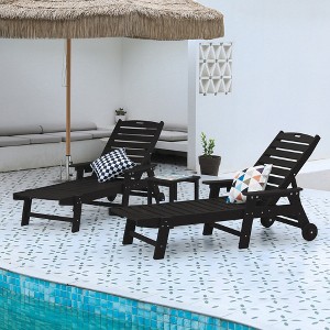 Outdoor HDPE Lounge Chair with Adjustable Backrest, Wheels, and Comfortable Armrests Folding Patio Lounge Chair for Poolside, Patio-- Frevyn - 1 of 4