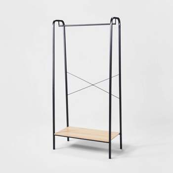 Single Shelf Garment Rack Black Metal with Natural Wood - Brightroom™