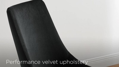 Blue Velvet Upholstered Dining Chairs with Black Wood Legs, Set of 2