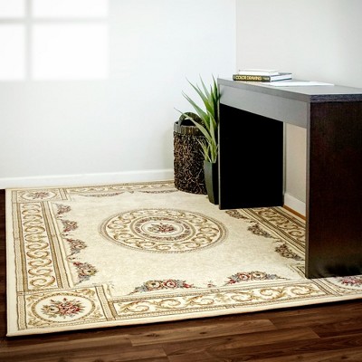 Ivory Round Synthetic Persian Style Area Rug, 5'3"