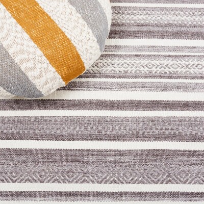 Gray and Ivory 4' x 6' Striped Wool and Synthetic Flat Woven Rug
