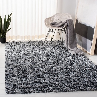 Handmade Black and Ivory Tufted Shag Rug, 8' x 10'