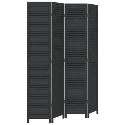 vidaXL Room Divider 4-Panel Black - Solid Paulownia Wood Screen, Hinged Folding Privacy Partition for Bedroom/Living Room/Office, Indoor Use Only