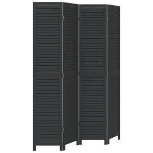 vidaXL Room Divider 4-Panel Black - Solid Paulownia Wood Screen, Hinged Folding Privacy Partition for Bedroom/Living Room/Office, Indoor Use Only - 1 of 4