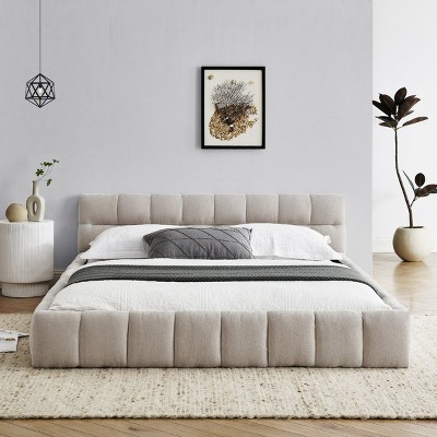 Queen Size Upholstered Bed with Headboard, Chenille Fabric Platform Bed for Modern Bedroom Spaces-Baofuwish