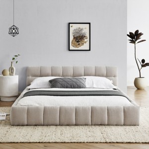 Queen Size Upholstered Bed with Headboard, Chenille Fabric Platform Bed for Modern Bedroom Spaces-Baofuwish - 1 of 4