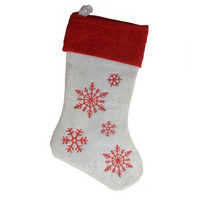 Northlight 19" Red and White Velvet Embroidered Snowflake Christmas Stocking