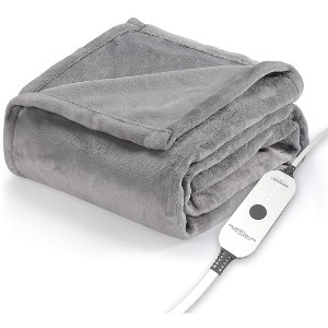 Sunbeam 11721 Velvet Electric Blanket Throw 4 Settings Gray 50 X 60 - 1 of 3