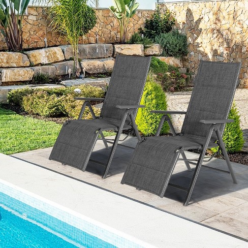 Tangkula 2PCS Outdoor Cotton-padded Lounge chair Portable Folding Lounge  Chair w/7 Adjustable Positions