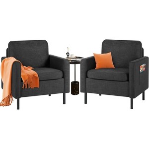 Mid-Century Fabric Armchair, Upholstered Armchair with Scooped Arms for Bedroom, Apartment, Dark Grey - 1 of 4