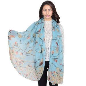 Anna-Kaci Women's Lightweight Floral Birds Print Scarf Cotton Linen Shawls Wrap Scarves - 1 of 4