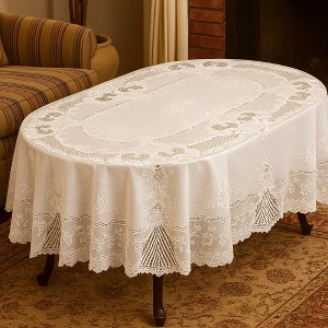 Home Mart Goods 54"x72" Oval White Vinyl Tablecloth Floral Laced Table Cloth Cover Waterproof - 1 of 4