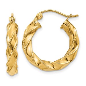 Black Bow Jewelry 4mm x 21mm Polished 14k Yellow Gold Hollow Twisted Round Hoop Earrings - 1 of 4
