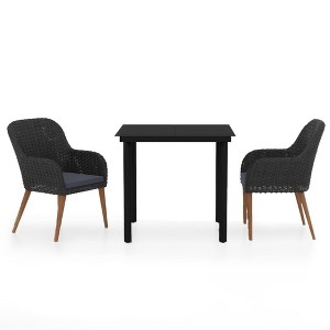 vidaXL Patio Dining Set Outdoor Dining Set Table and Chair Set for Garden - Black 3 Piece with Cushions 31.5" Table - 1 of 4