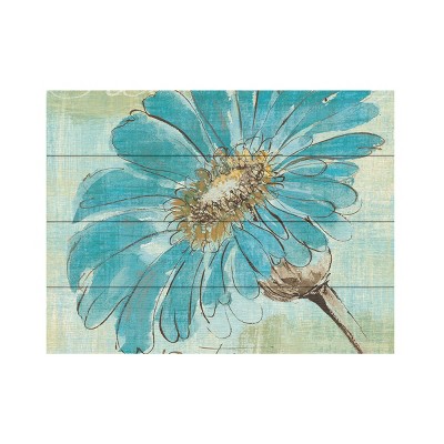 Spa Daisies Blue and Beige Mixed Media Wood Slat Art