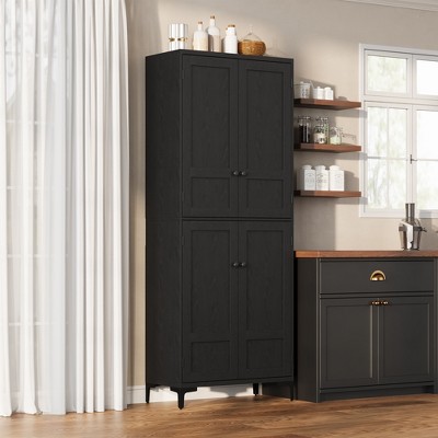 Tall Kitchen Pantry Cabinet, 5 Tier Food Storage Cabinet with 4 Doors and Adjustable Shelves for Kitchen, Dining Room, Bathroom
