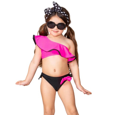 Toddler Rash Guard Swimsuit  Girls Retro Zippered One Piece Swimsuit – Mia  Belle Girls