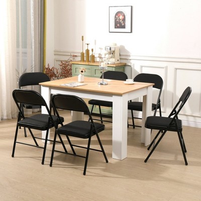 Black Metal Frame Fabric Padded Folding Dining Chairs, Set of 6