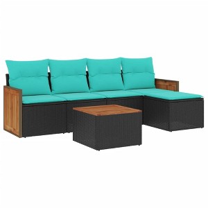 vidaXL 6 Piece Patio Sofa Set with Cushions Black Poly Rattan - 1 of 4