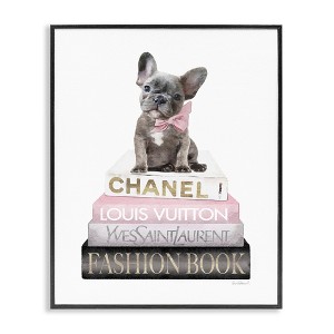 Stupell Industries French Bulldog Pink Fashion Books Framed Giclee Art, Black, 11" x 14" - 1 of 4