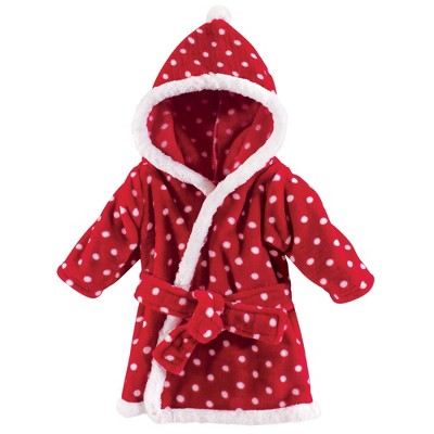 Hudson Baby Infant Girl Plush Animal Face Bathrobe, Red Polka Dot, 0-9 Months