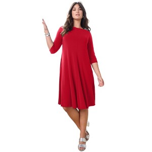 Roaman's Petite Ultrasmooth Plus Size Boatneck Swing Dress – Flowy, Wrinkle-Resistant Knit - 1 of 4