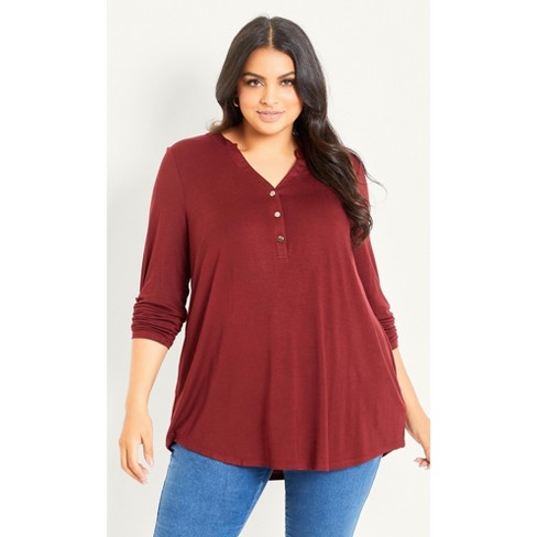 Evans | Women's Plus Size Plain Jersey Shirt Dark Red - 26w/28w : Target
