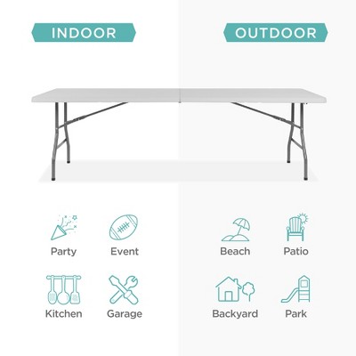 8ft Light Gray Plastic Folding Table with Handle and Lock