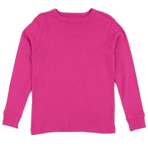 Leveret Kids Long Sleeve Cotton T-Shirt Hot Pink 14 Year