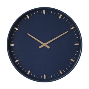 20"x20" Glass Wall Clock with Gold Accents Dark Blue - Olivia & May: Contemporary Analog Display, Indoor Use - 1 of 4