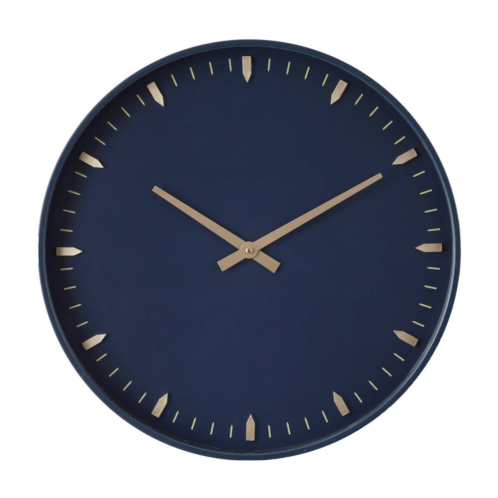 Photos - Wall Clock 20"x20" Glass  with Gold Accents Dark Blue - Olivia & May: Conte