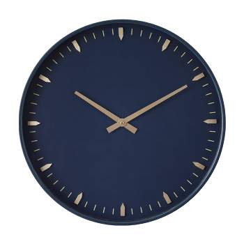 20"x20" Glass Wall Clock with Gold Accents Dark Blue - Olivia & May