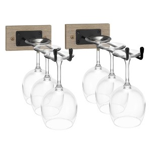 Sorbus Wall Mounted Wire & Grey Wood Glass Stemware Rack Set - for Wine Glasses, Champagne Glasses, and Drinkware - 1 of 4