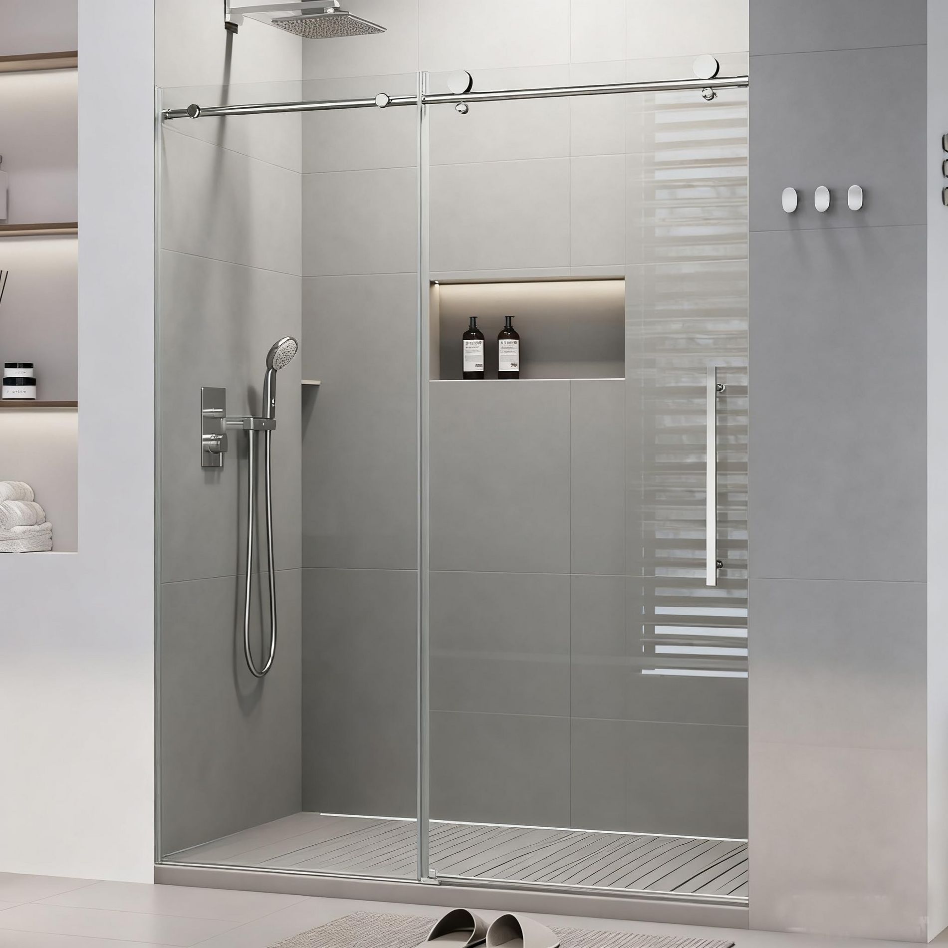 Sliding Shower Door – 5/16" Tempered Glass with Stainless Steel Handle for Walk-in Showers (1-Piece)